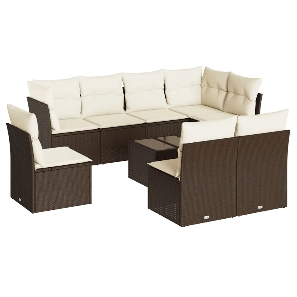 Set Divani da Giardino 9pz con Cuscini Marrone in Polyrattan 3217773