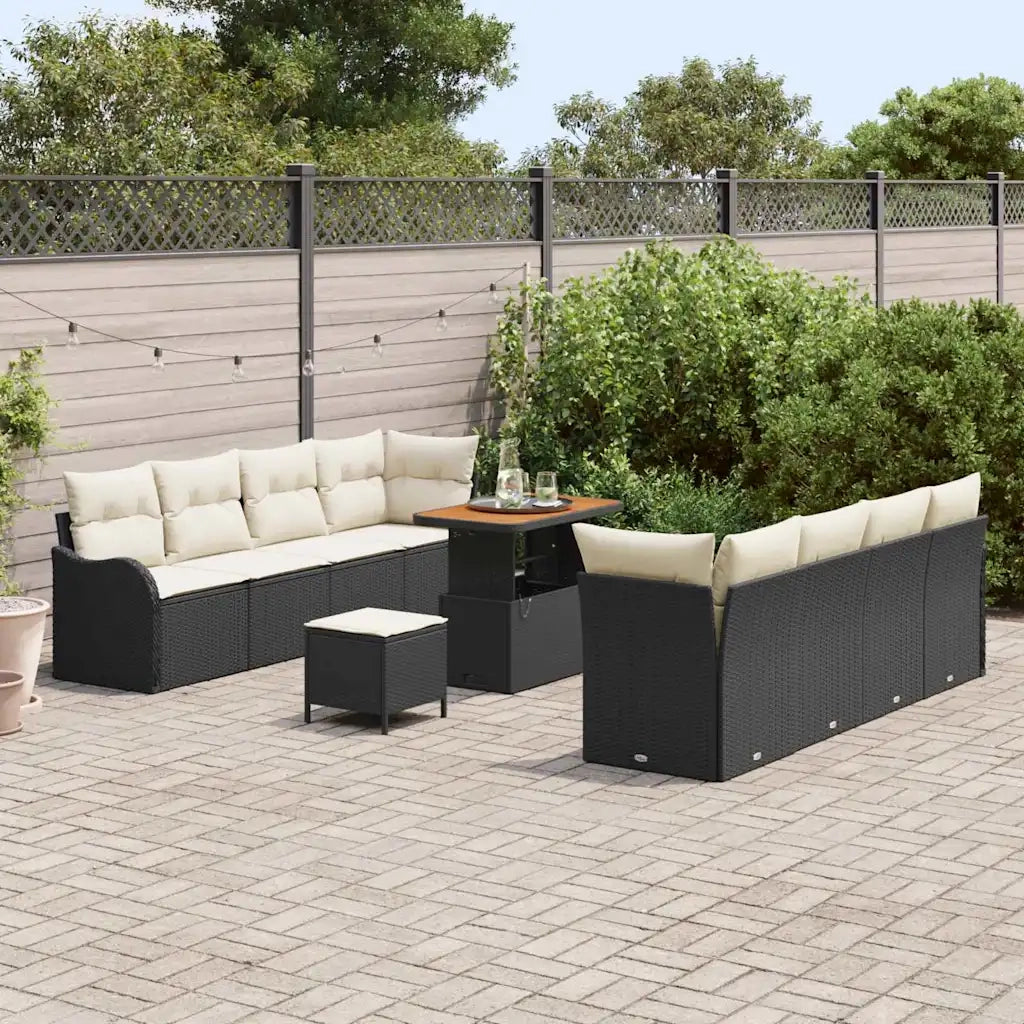 Set Divano da Giardino con cuscino 11 pcs Nero e Crema