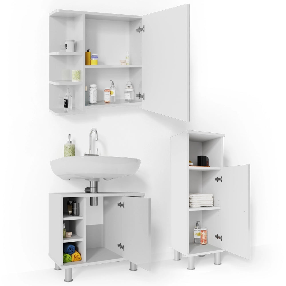 Vicco Set mobili bagno Bianco lucido 3 parti, con mobile midi