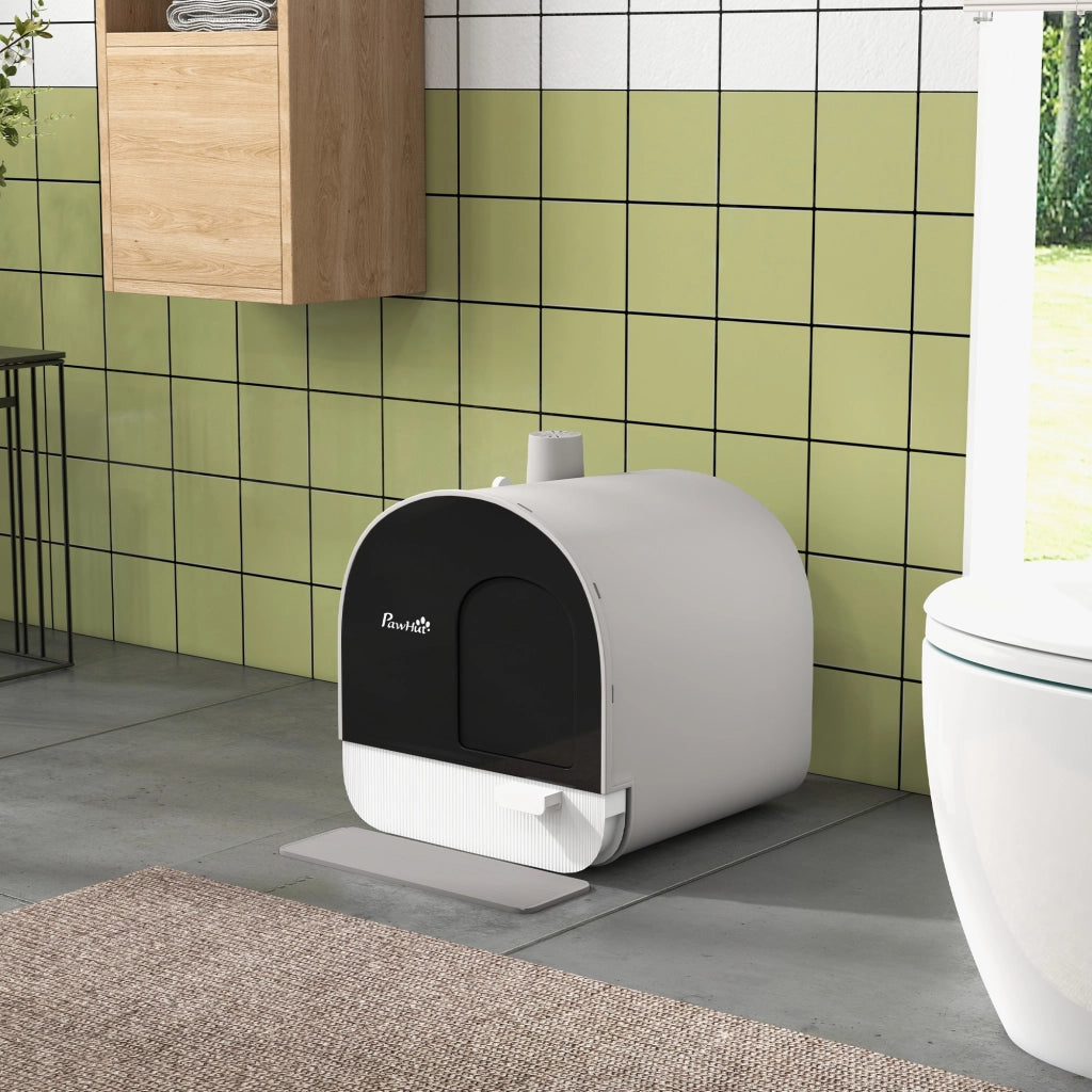Lettiera per gatti con coperchio ¨C Xylo ¨C Grigio/Nero con paletta e tappetino