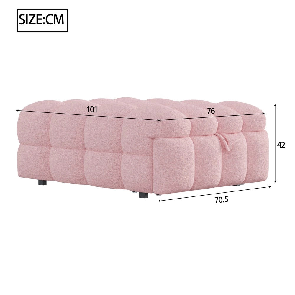 Letto Singolo Imbottito con Pouf ¨C MINIMAL ¨C Tessuto Teddy Rosa