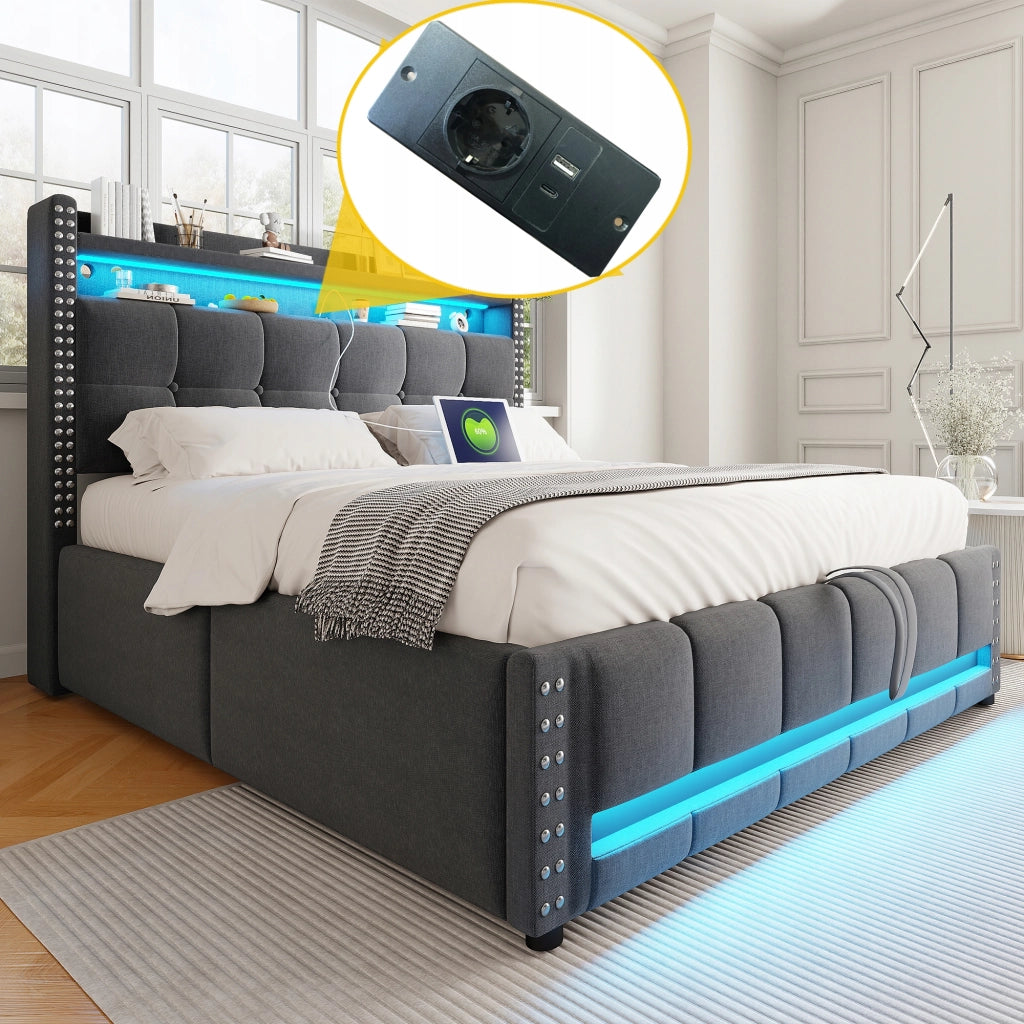 Letto matrimoniale 160x200 - Xylo - LED, Grigio