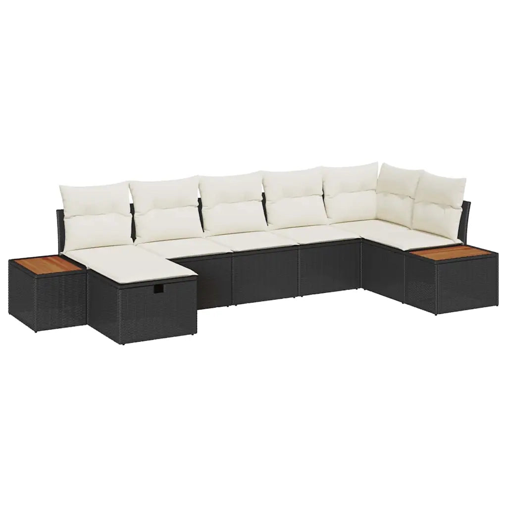 Set Divano da Giardino con cuscino 7 pcs Nero Poly Rattan
