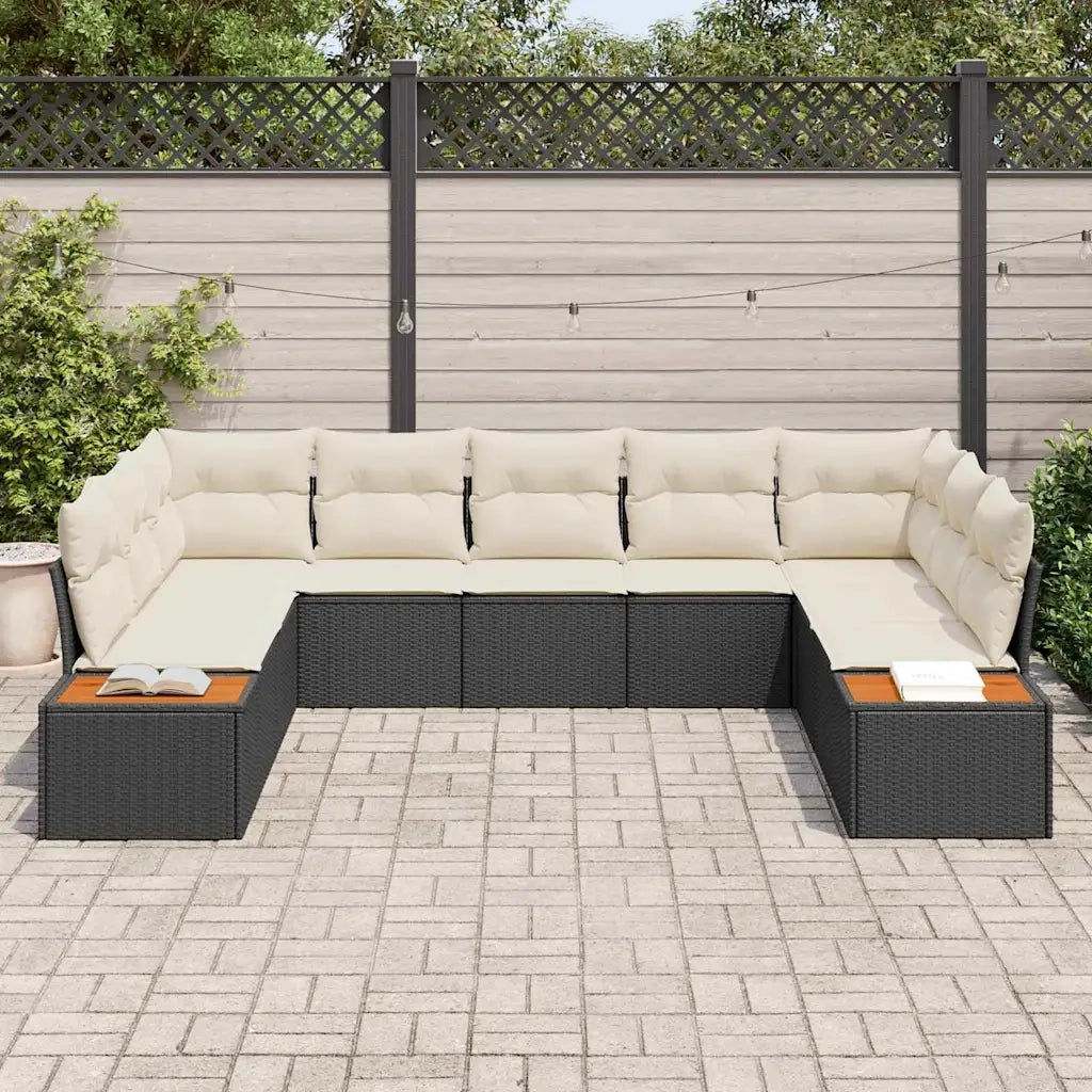 Set Divano da Giardino 5 pcs Nero e Crema Polyrattan