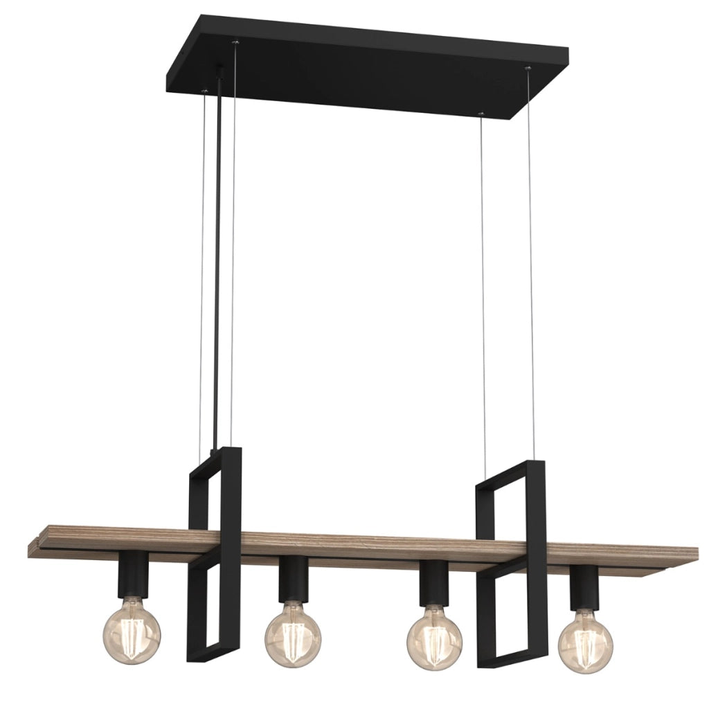 Lampada a sospensione Luminex Shelf nera legno 4xE27