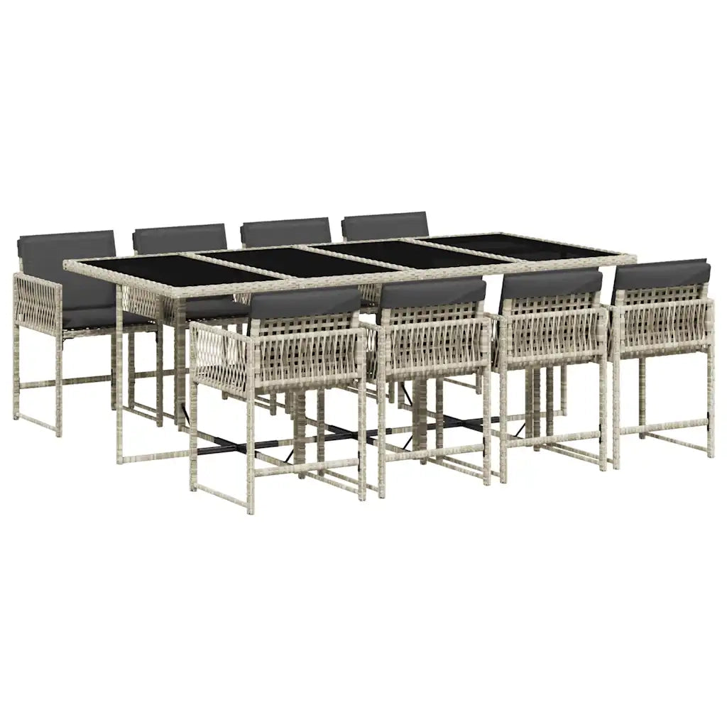 Set Pranzo da Giardino 9pz con Cuscini Grigio Chiaro Polyrattan 3211463