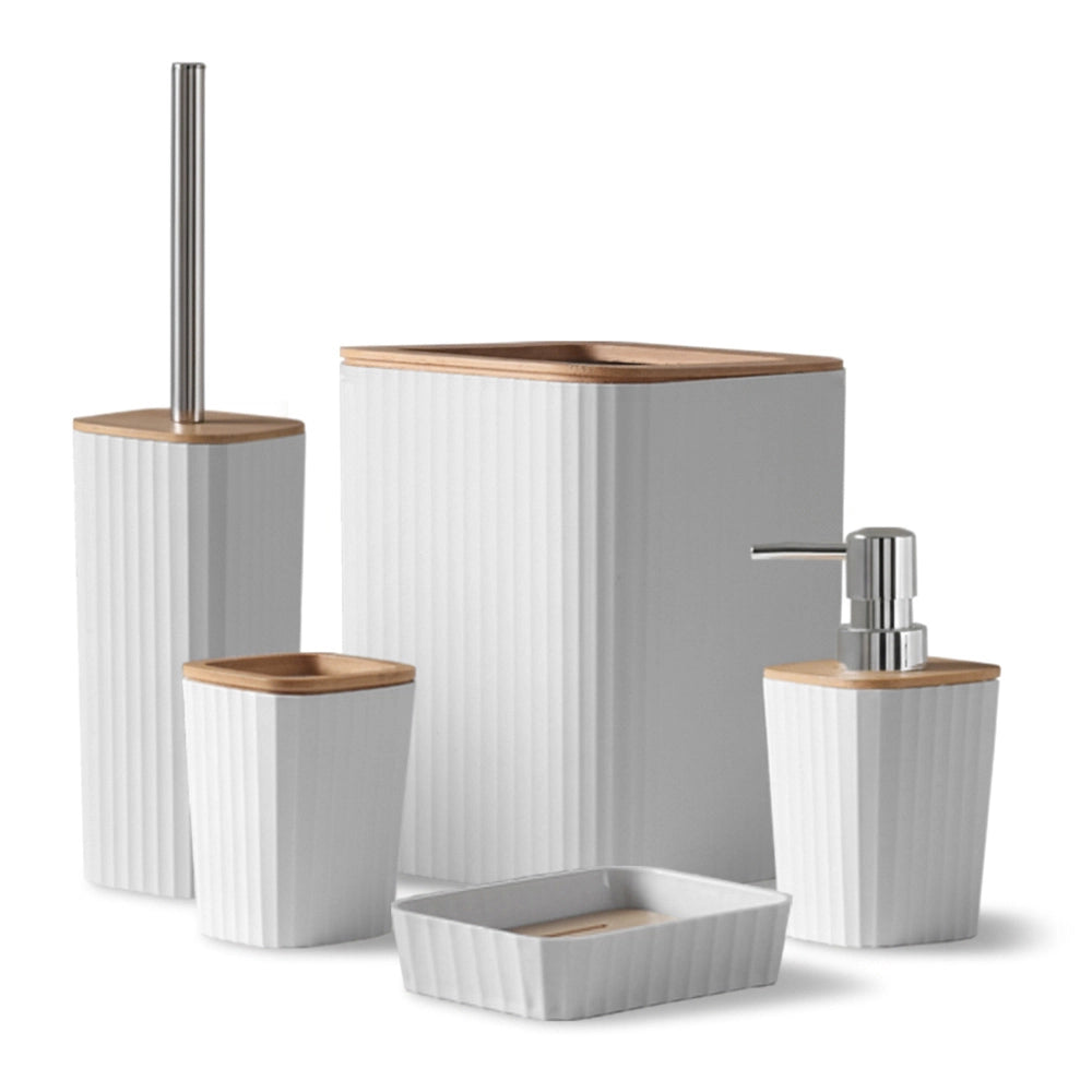 Set accessori bagno bianco in plastica e bambù 5 pezzi – Show