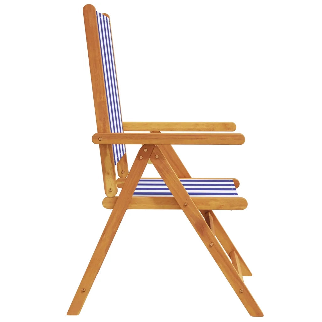 Sedie Giardino 2 pz | Sedie da Esterno Blu e Bianco Legno Massello Acacia e Tessuto