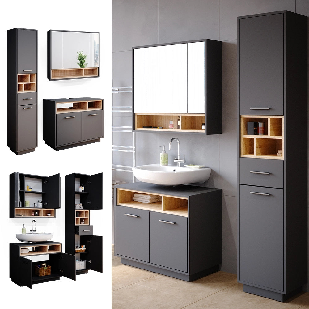 Vicco Set mobili bagno Antracite 3 parti, con colonna
