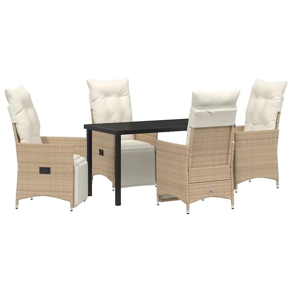 Set da Pranzo per Giardino con cuscino 5 pcs Beige polyrattan 3379585