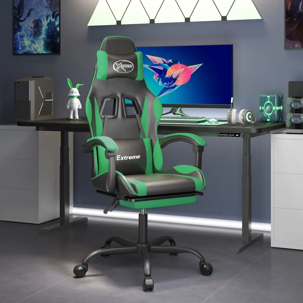 Sedia da Gaming | Sedia da e-sports Girevole con Poggiapiedi Nero Verde Similpelle