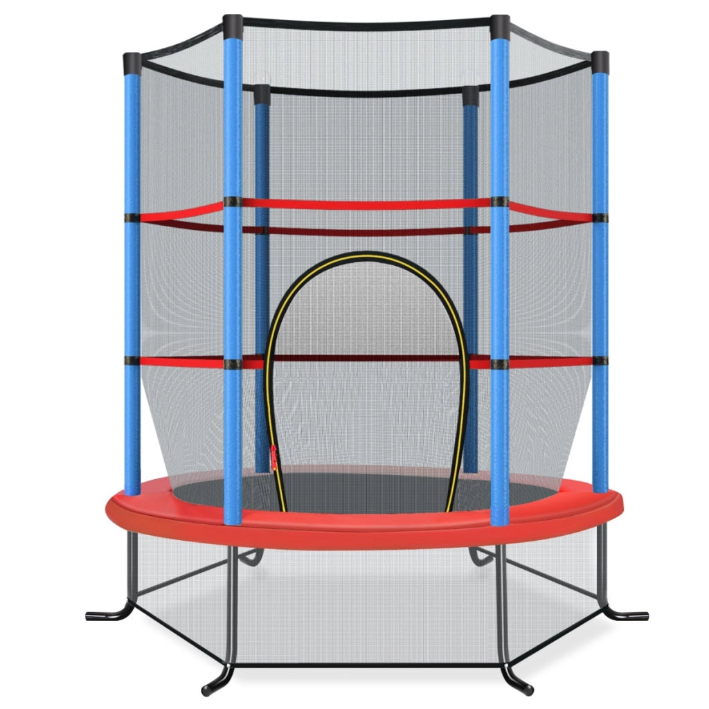 Tappeto elastico per bambini con rete di sicurezza, Tappeto elastico con struttura in acciaio resistente Blu