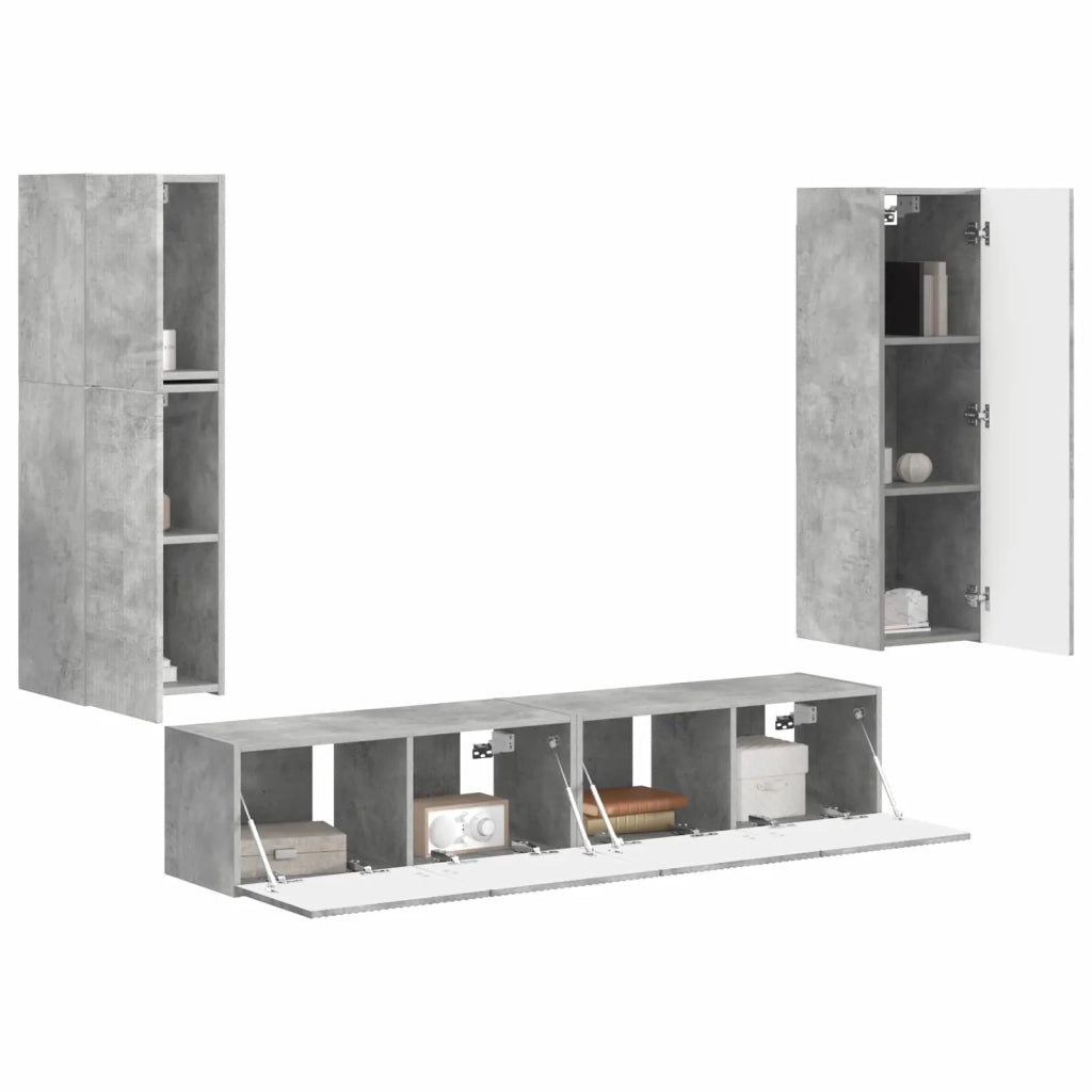Set mobile TV 4 pz-Credenza per TV Grigio cemento Legno multistrato 641590