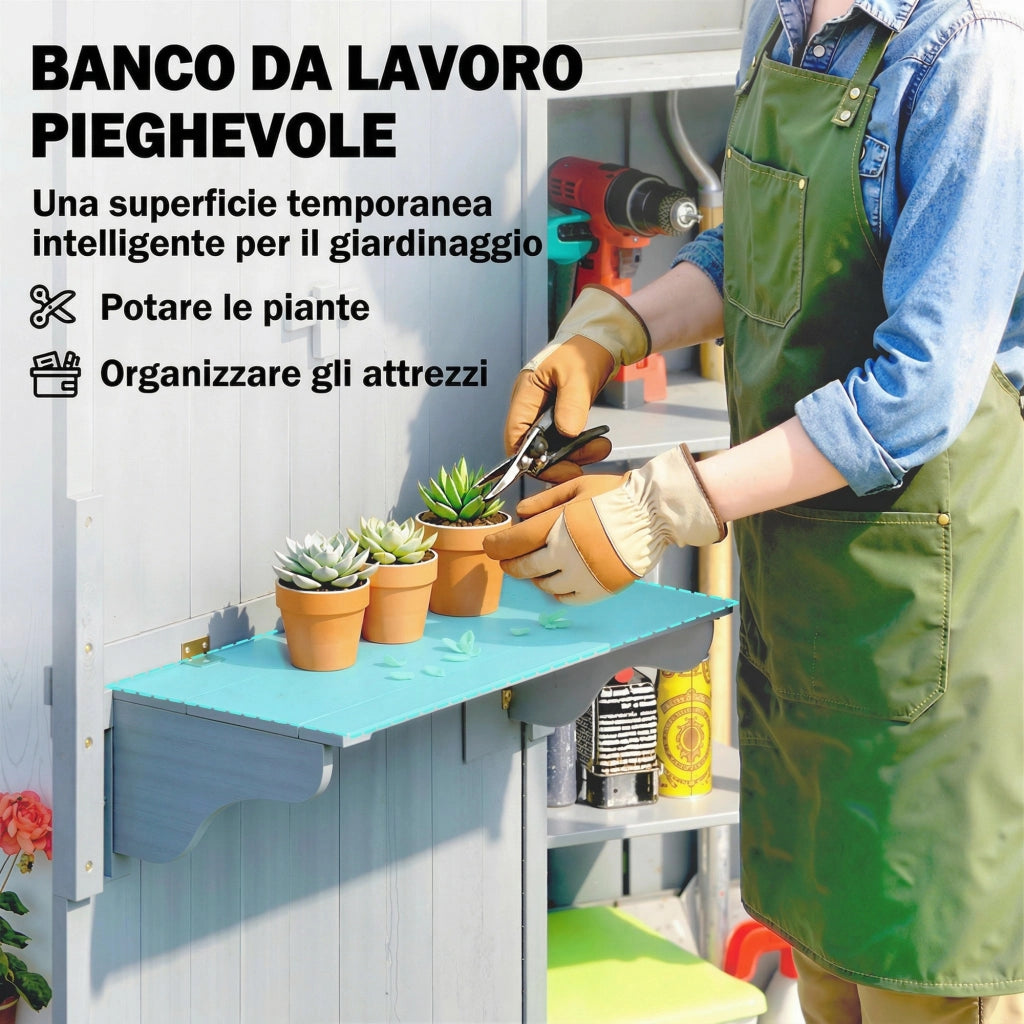Casetta In Legno, 77x52.5x178cm, Armadio con Banco Lavoro Ribaltabile