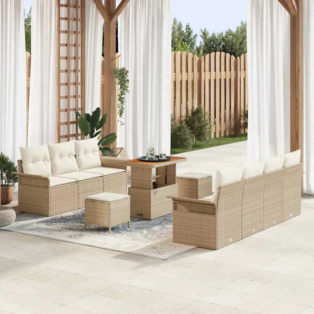 Set Divano da Giardino con cuscino 10 pcs Beige polyrattan