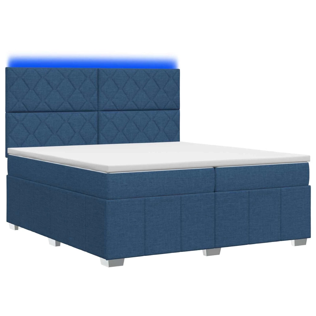 Letto Box Spring LED con Materasso Blu 200 x 200 cm Tessuto 3455695
