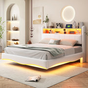 LETTO Imbottito Sospeso 160x200 cm Beige con LED e USB Type-C