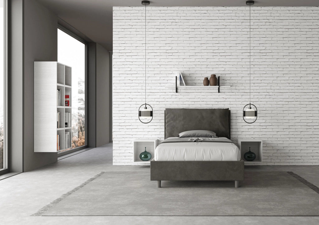 BS COM Letto una piazza e mezza contenitore imbottito 130x200 microfibra grigio Large