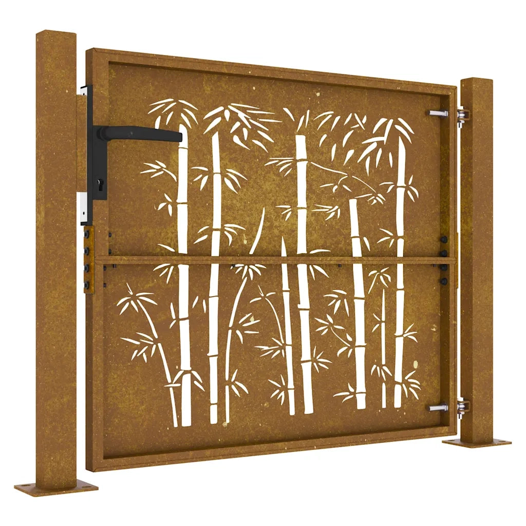 Cancello da giardino 100x100 cm in acciaio Corten e design in bambù 153239