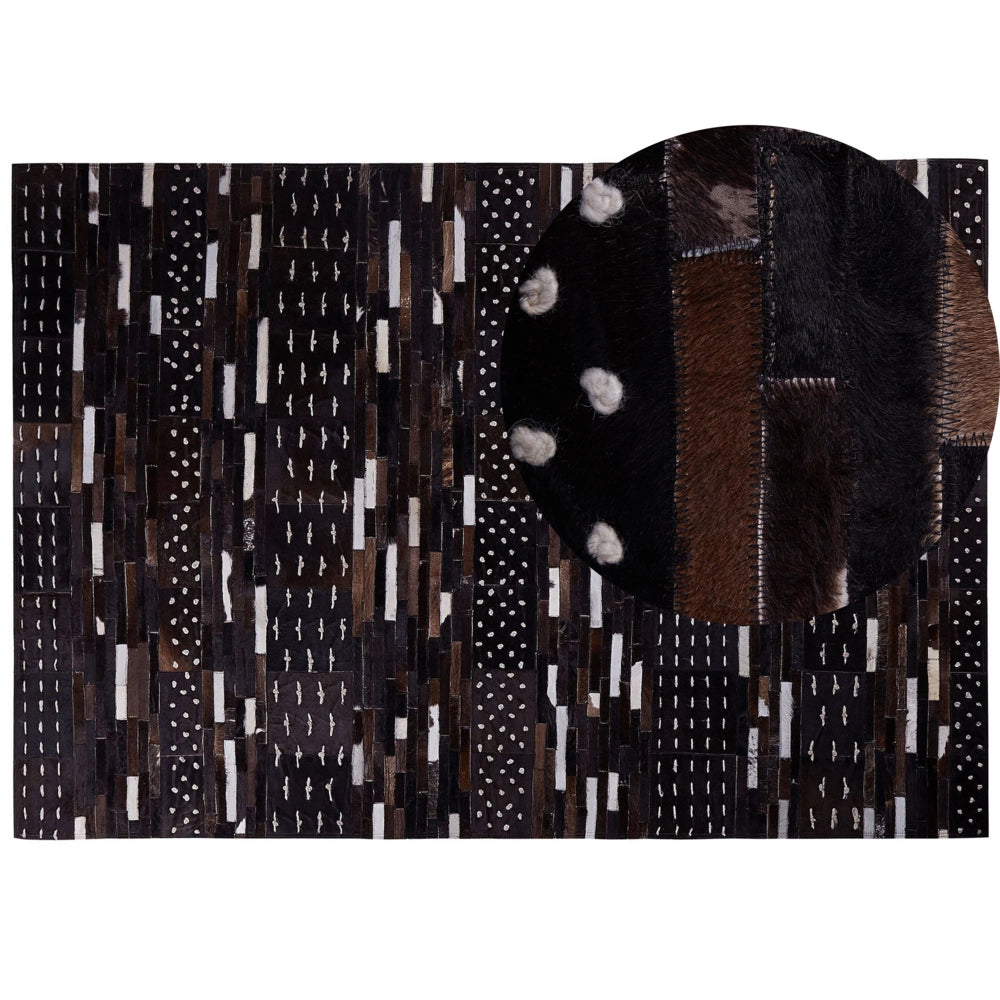 Tappeto in pelle marrone con spago di lana 160 x 230 cm patchwork rustico