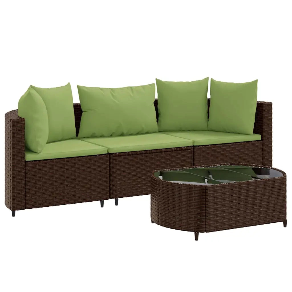 Set Divano da Giardino 4 pz con Cuscini Marrone in Polyrattan