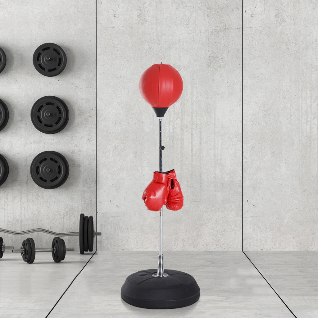 Sacco da Boxe Regolabile in Altezza con Base e Guanti ¨C Minimal ¨C Rosso e Nero 126-144 cm