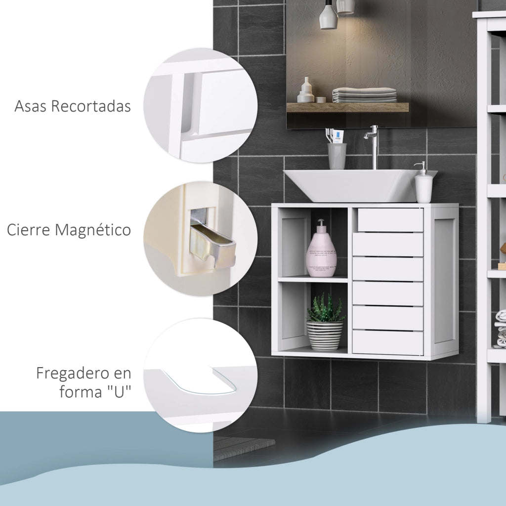 Mobiletto Sottolavabo Sospeso con 2 Ripiani e Anta ¨C Minimal ¨C 60x30x54 cm Bianco
