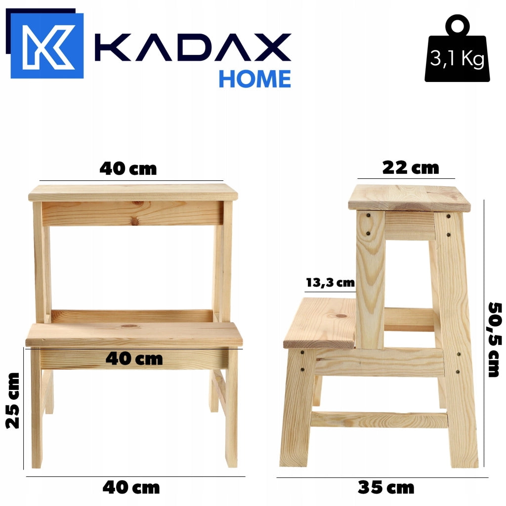 Sgabello da cucina in legno KADAX con piattaforma e gradini da 50 cm, solido.