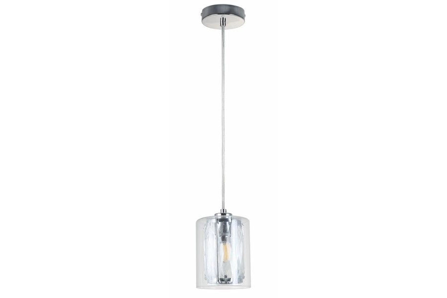 Lampada a sospensione cromata Tesh doppio vetro E14 40W Reality
