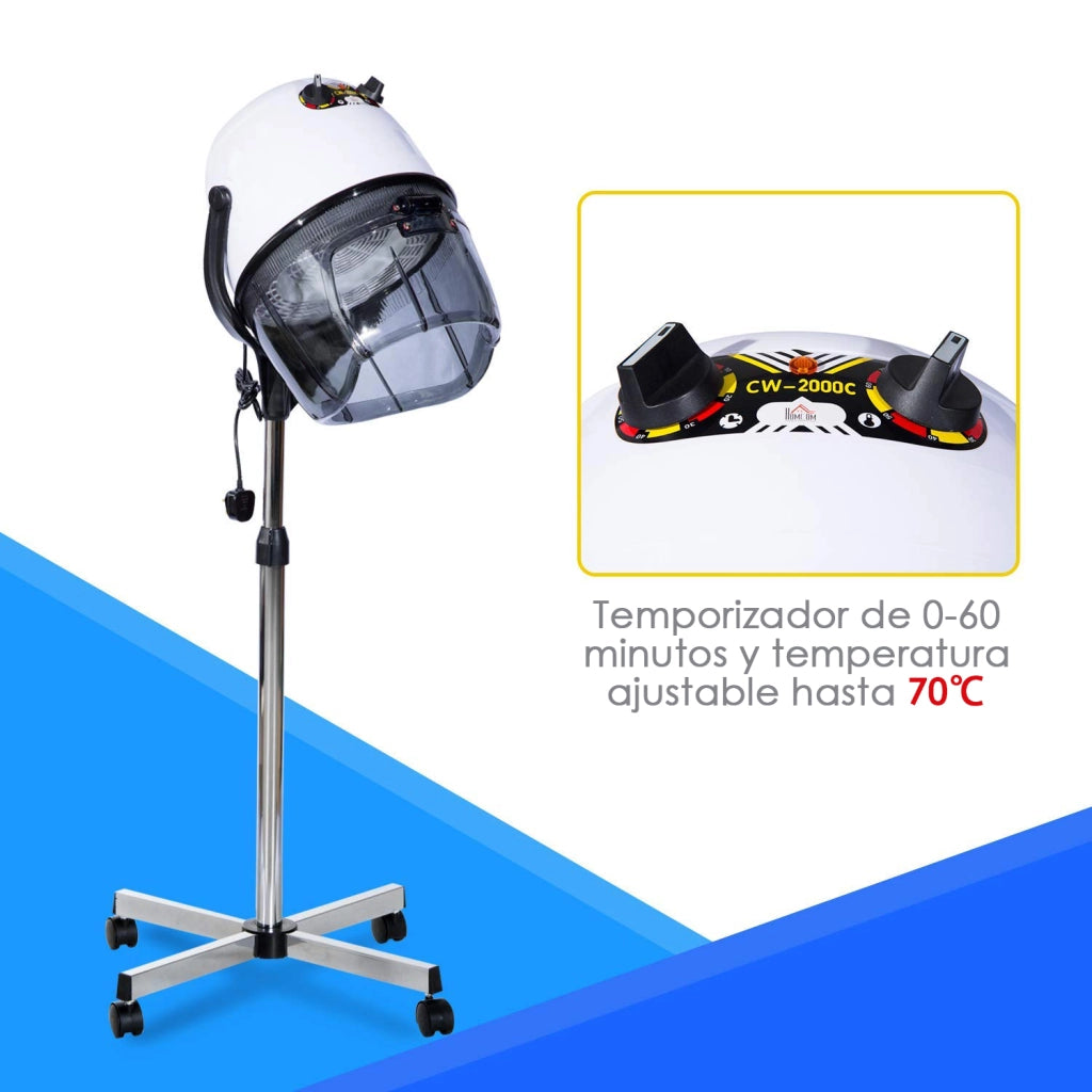 Asciugatore Professionale per Capelli 1180W con Cappa e Ruote ¨C Minimal ¨C Bianco