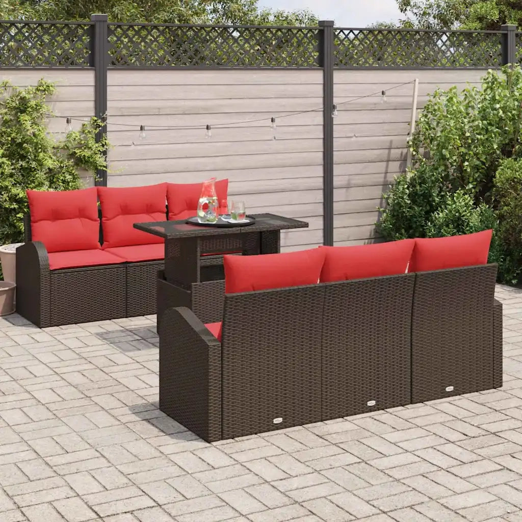 Set Divano da Giardino con cuscino 7 pcs Marrone Poly Rattan 3348570