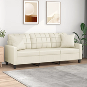 Divano a 3 Posti con Cuscini-Sofa 3 Posti con Cuscini Crema 180 cm in Similpelle