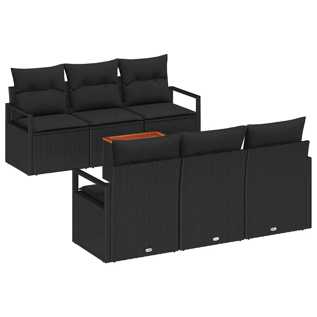 Set Divano da Giardino con archiviazione 7 pcs Nero polyrattan