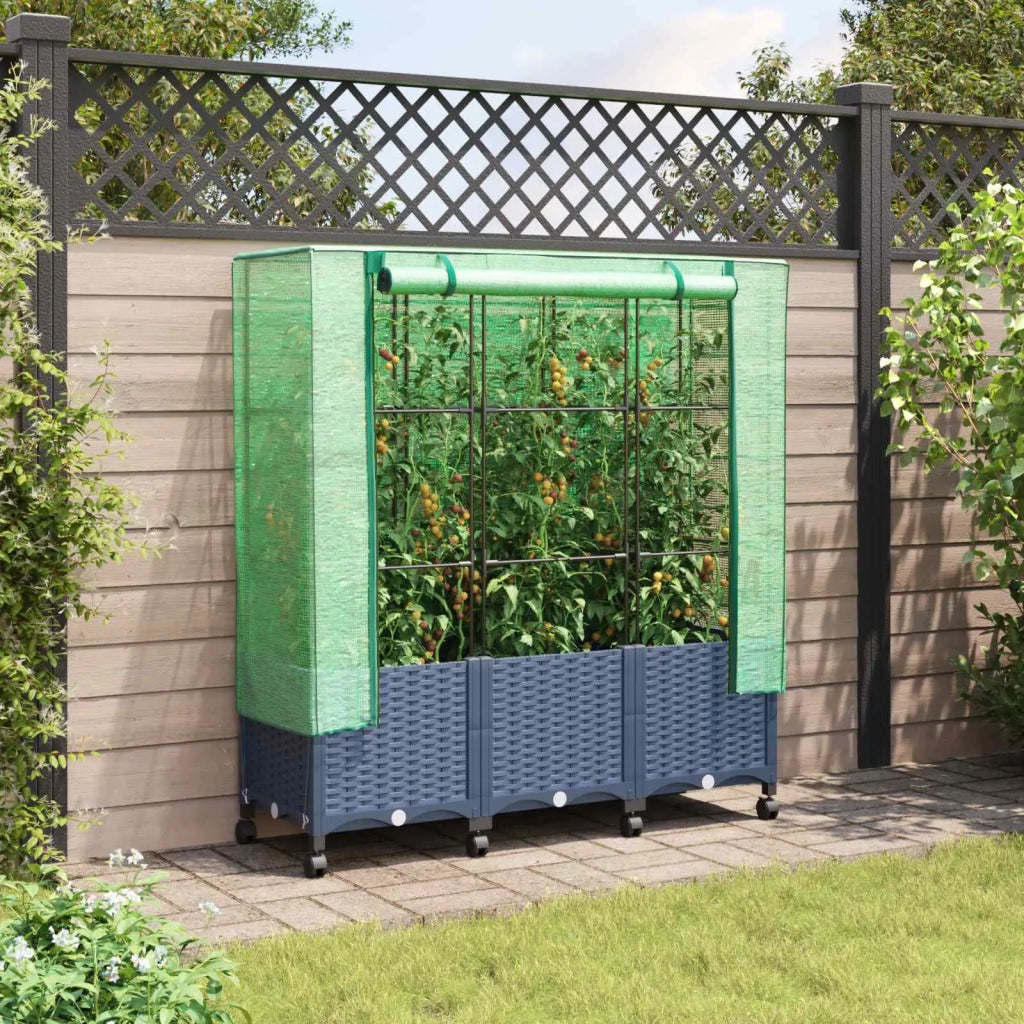 Vaso da Giardino con Copertura per Serra e Ruote 3 pz PP 3423068