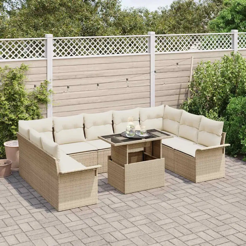 Set Divano da Giardino con cuscino 10 pcs Beige Poly Rattan 3348347