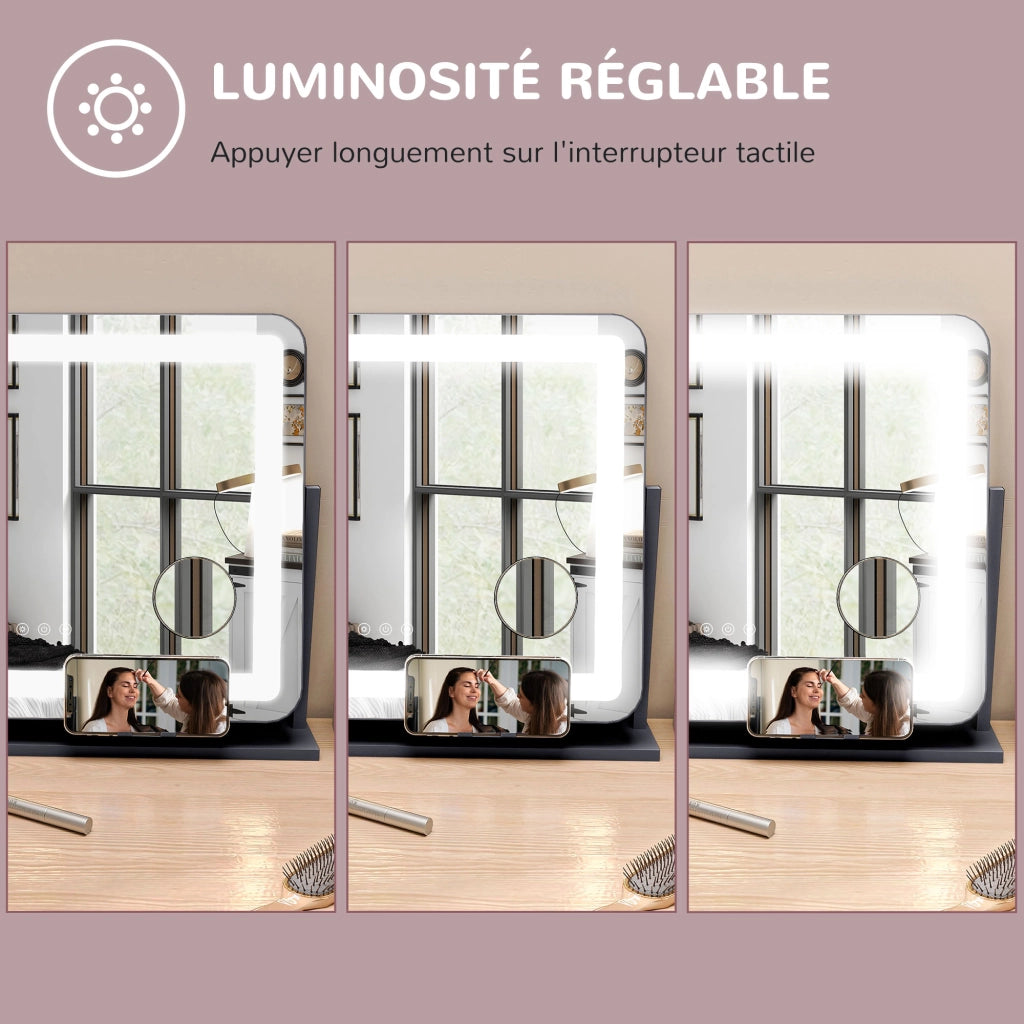 Specchio LED con Ingrandimento e Ricarica USB ¨C Minimal ¨C Bianco 62.5x52 cm
