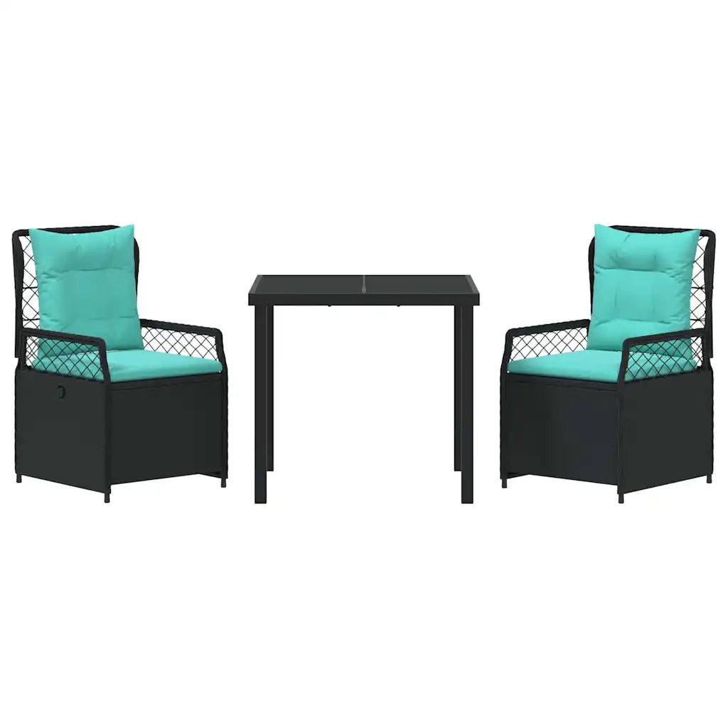 Set da Pranzo per Giardino 3 pcs Nero polyrattan