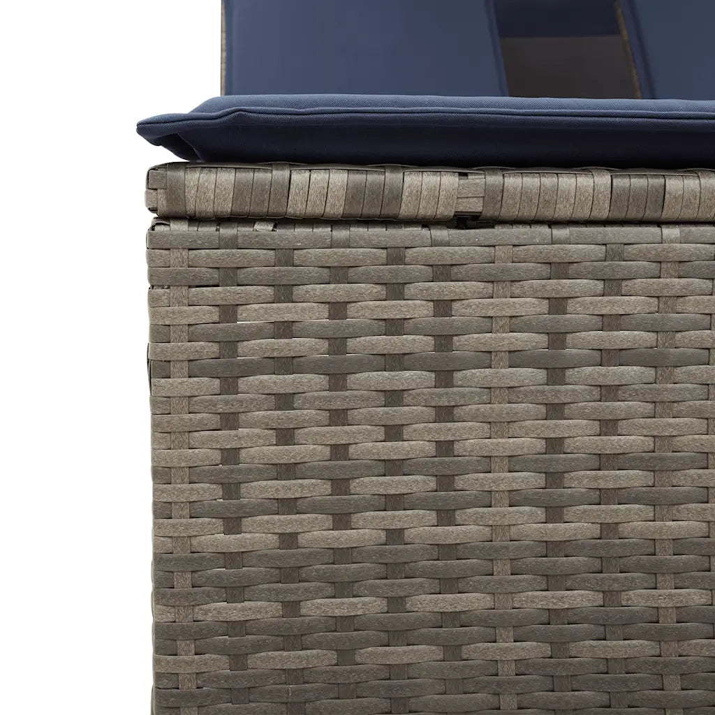 Lettino prendisole doppio con baldacchino e cuscini grigio in polyrattan 365624