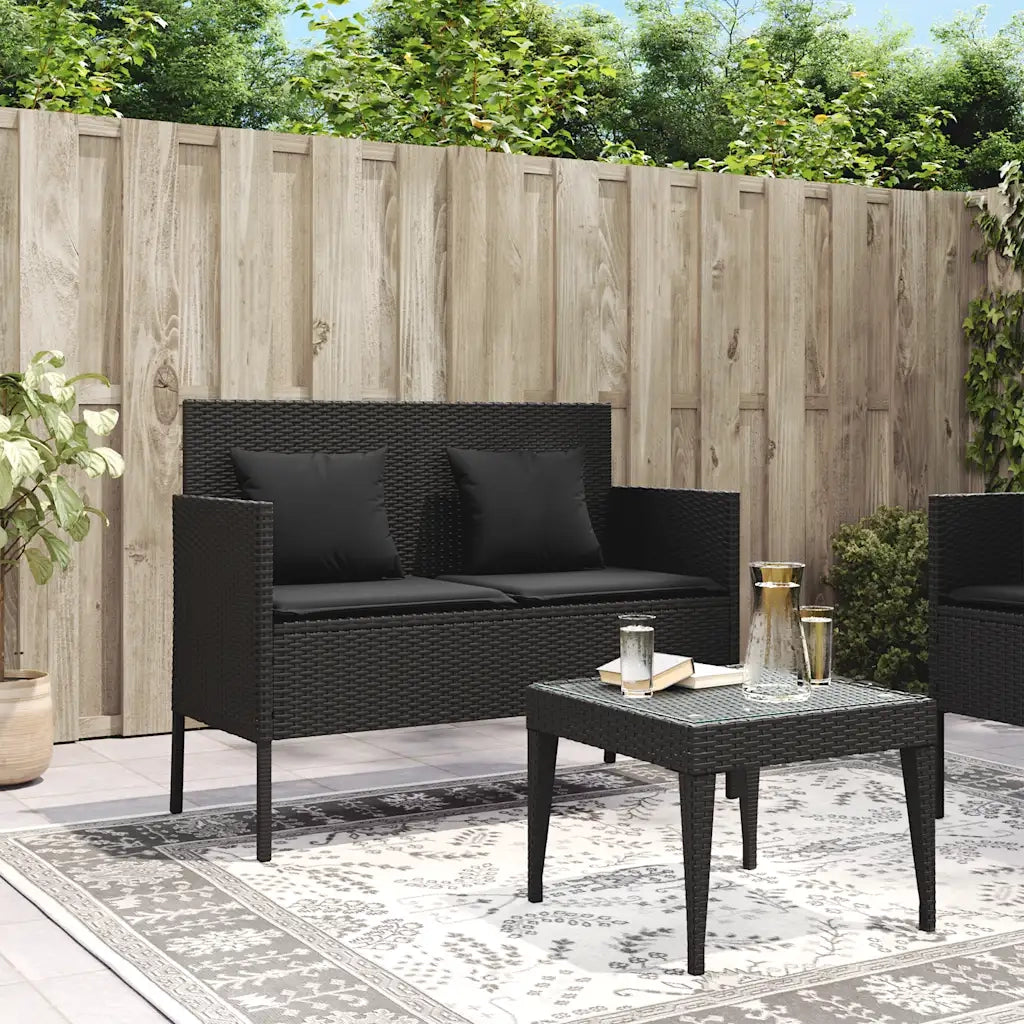 Panca da Giardino con Cuscini-Sgabello-Panca da esterno Nera in Polyrattan 738325