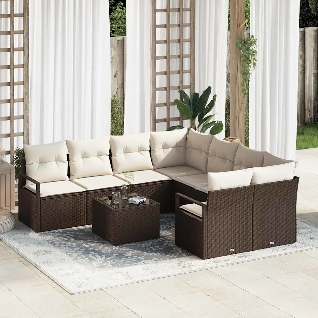 Set di divani con cuscino 9 pcs Marrone e Crema polyrattan 3354987