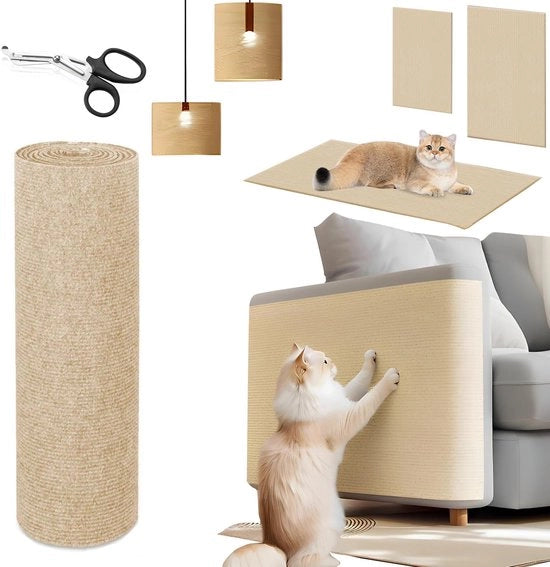Matto per gatti autoadesivo 300x40cm con protezione contro graffi per mobili e pareti in khaki