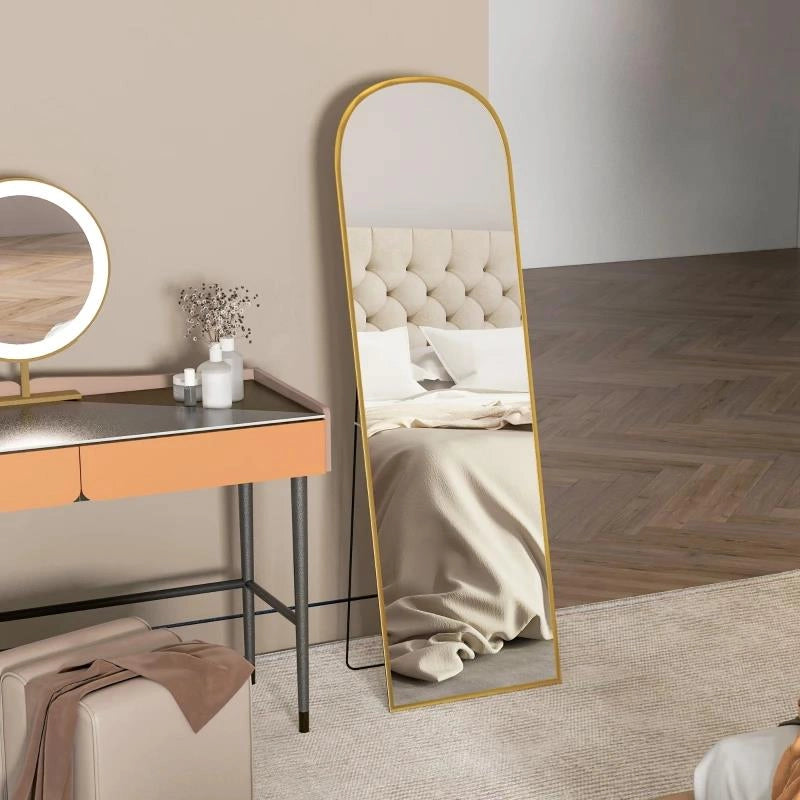SPECCHIO DA TERRA E PARETE MODERNO IN LEGA DI ALLUMINIO CON SUPPORTO PIEGHEVOLE, 50X170CM, ORO