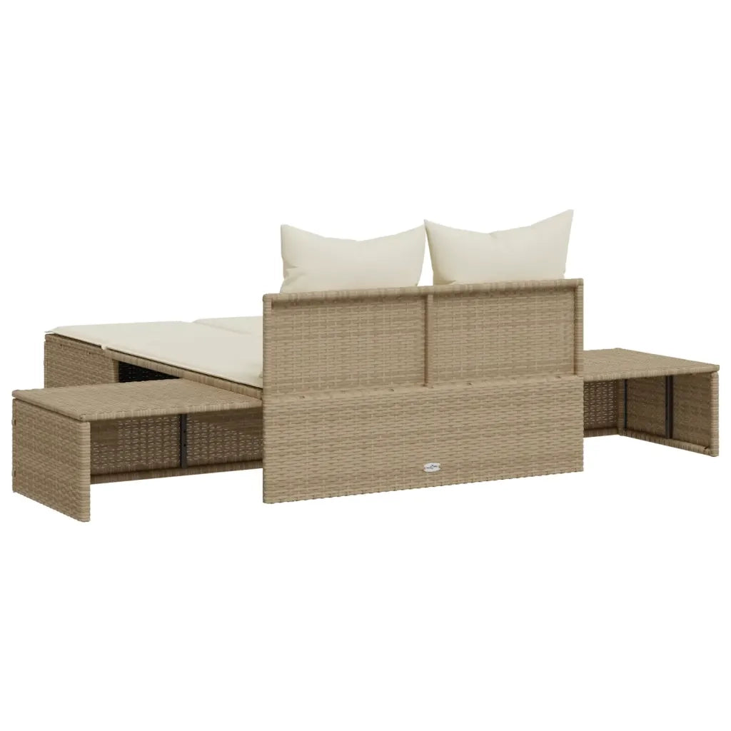 Lettino Prendisole | Sdraio da giardino | Lettino da sole con Cuscini Beige in Polyrattan