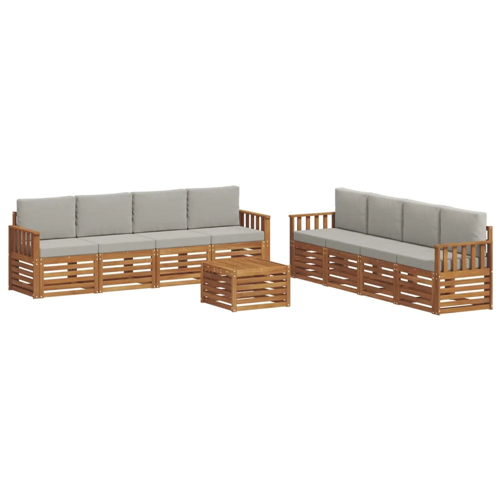 Set divani con cuscino 9 pcs Grigio Naturale e Chiaro 3374561