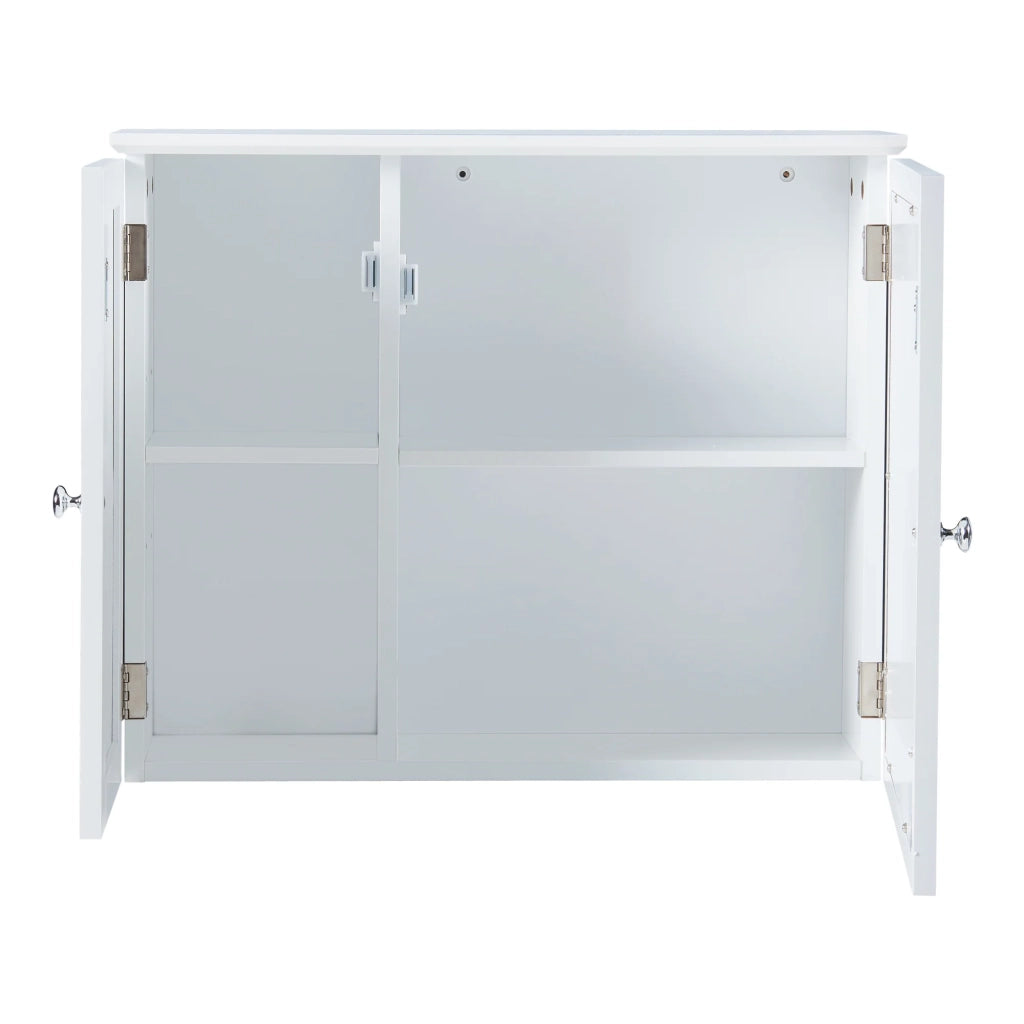 Mobiletto/scaffale da parete per bagno 50 x 60 x 15 cm con specchio MDF PVC effetto rattan bianco 03_0008893