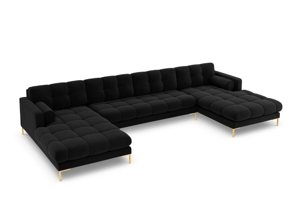 Cosmopolitan Design - Divano panoramico "Bali" 7 posti in velluto nero 