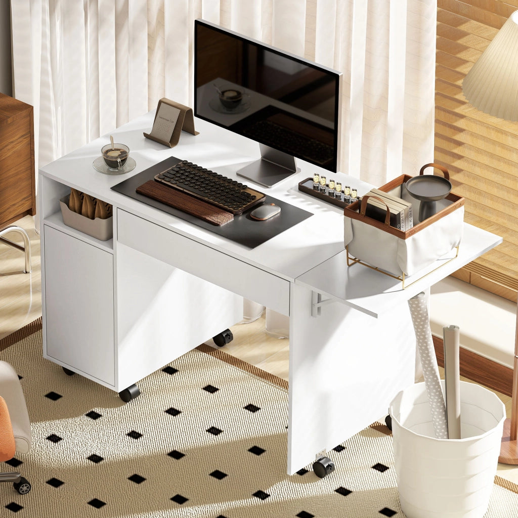 Scrivania per computer con ruote ¨C zephmum ¨C bianco 130x58x50 cm