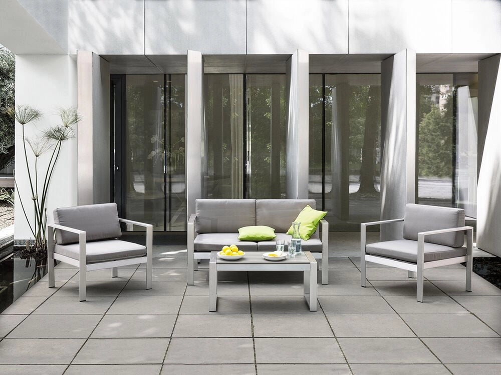 Divano da giardino con struttura in alluminio anodizzato grigio chiaro da esterno a 2 posti con cuscini