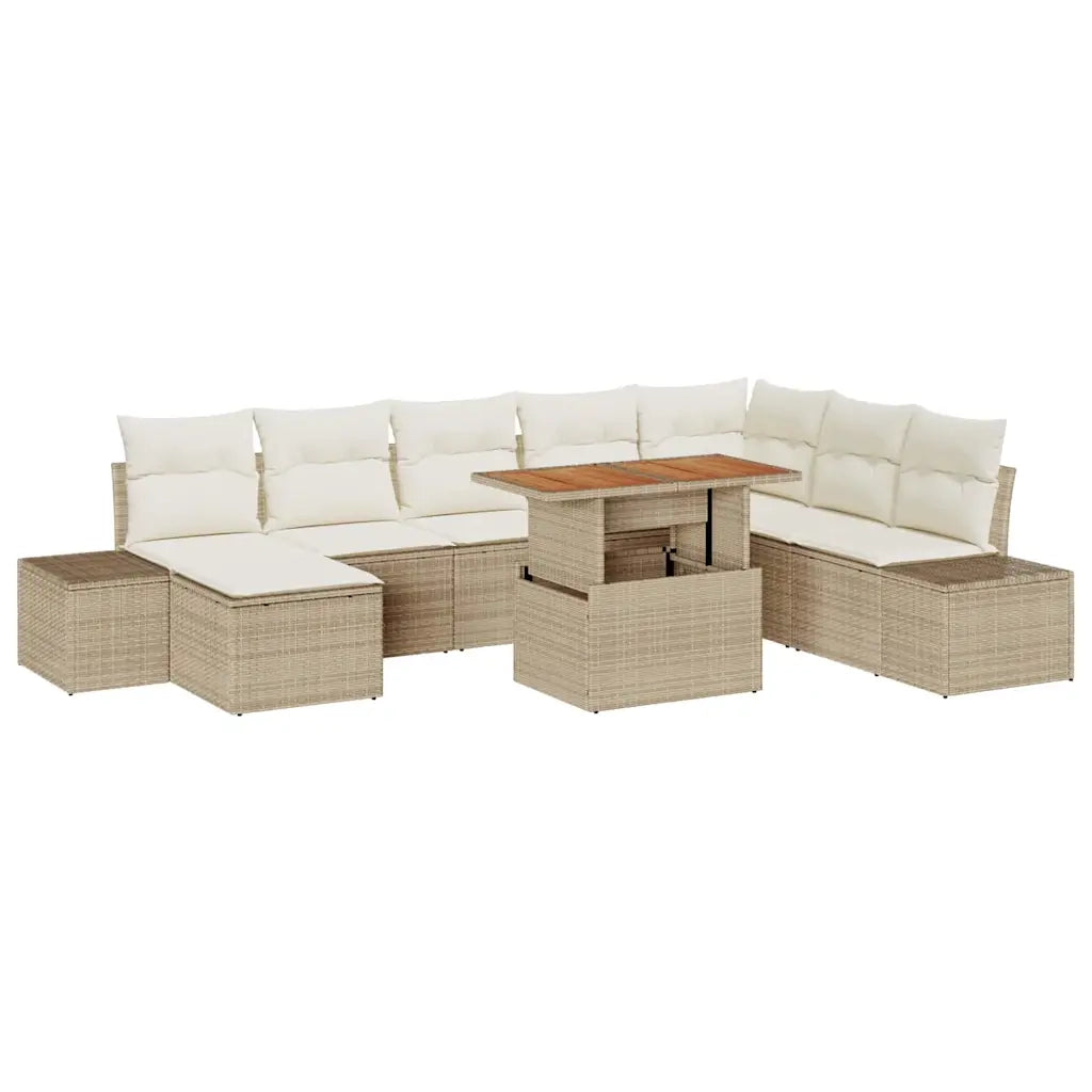 Set da Pranzo per Giardino con cuscino 9 pcs Beige e Crema