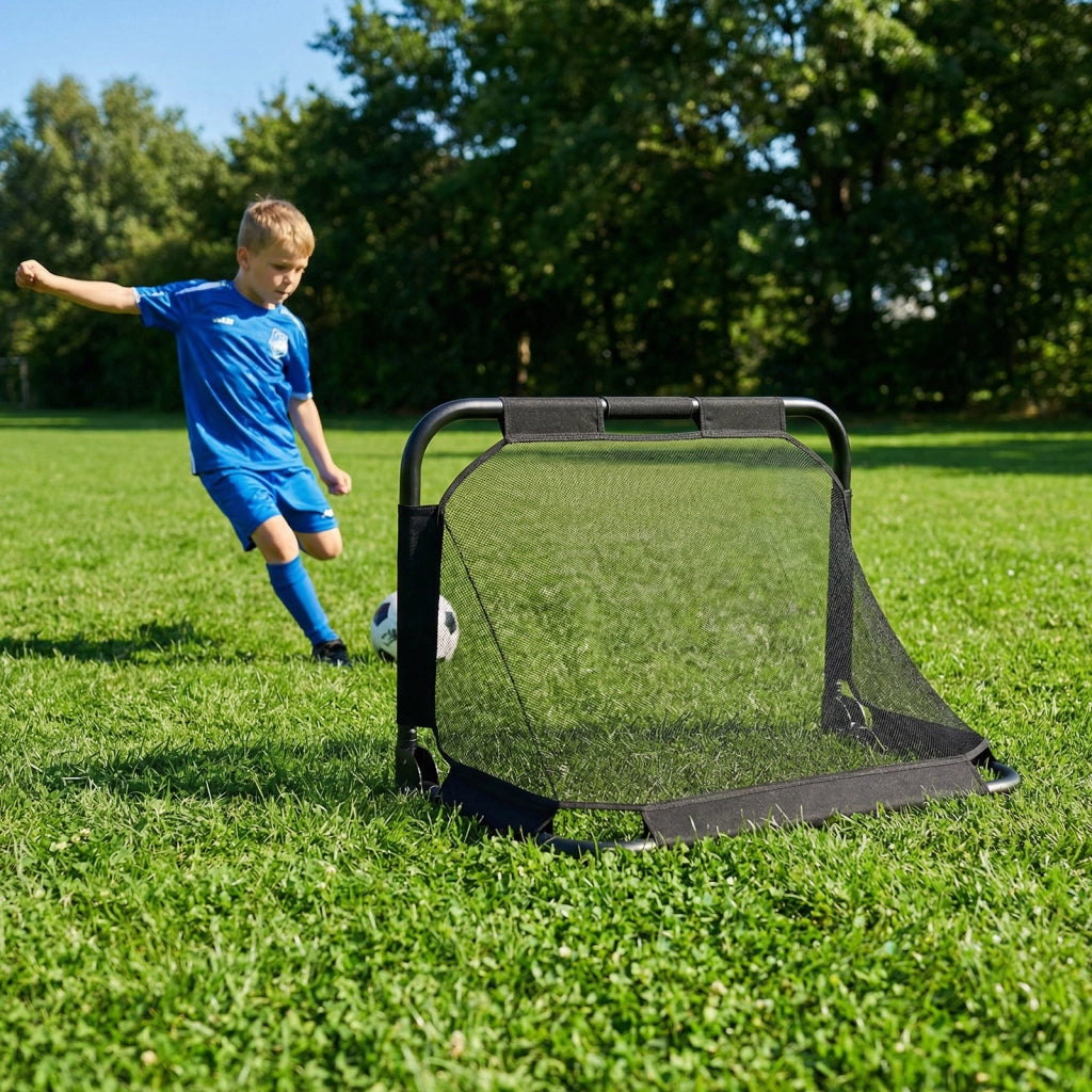 Porta calcio giardino mini rete pieghevole tubo metallo 4 picchetti, Porta calcio kit allenamento bambini 6+ anni parco spiaggia cameretta 91x62x62 cm